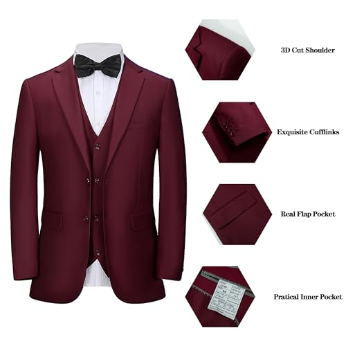 Men's 3 Pieces Slim Fit Suit One Button Notch Lapel Jacket Vest Pants Set Solid Wedding Business Tuxedo Suits3