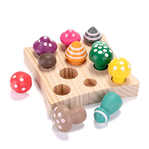 Jouet en Bois Blocs Motricité Fine Jeu de tri Jouets Montessori Récolte de Carottes pour Garçons Filles Puzzle en Bois Jouets d‘Éveil Éducatifs pour Enfants 1-3 Ans Cadeau Bebe 12-36mois (Champignon)