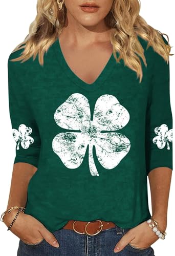Image of Womens 3 /4 Sleeve V Neck Valentine T Shirts Love Heart Printed Graphic Tee Tops