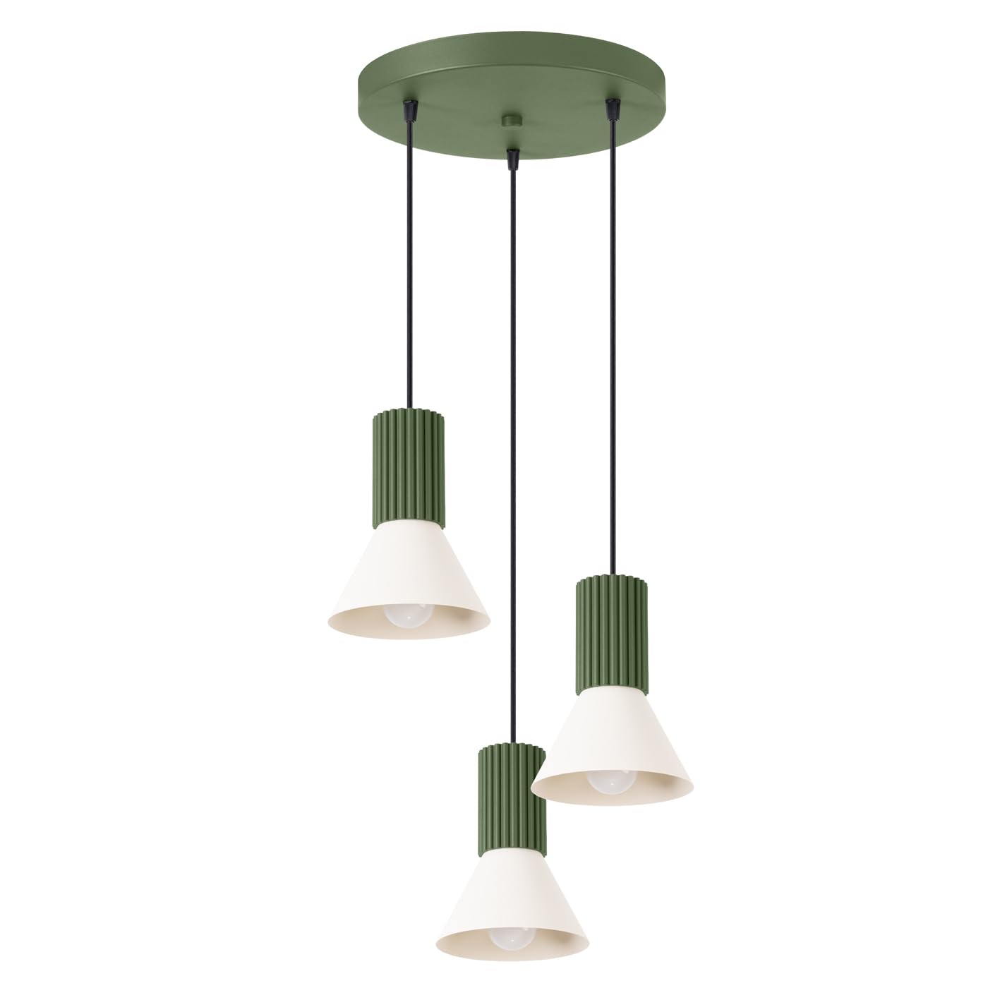 SOLLUX lighting Lampada a Sospensione - Lampada a Pendolo - Lampada da Soffitto Acciaio Alluminio - 3 Paralumi - Lampada LED Lampadina - Beige Verde Oliva Estria