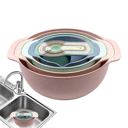 usefulbeauty Set di ciotole estraibili, set di utensili da cucina estraibili, 10 pezzi, tazze di misurazione setaccio colino, ciotole di servizio ergonomiche colorate, set di ciotole da miscelazione,