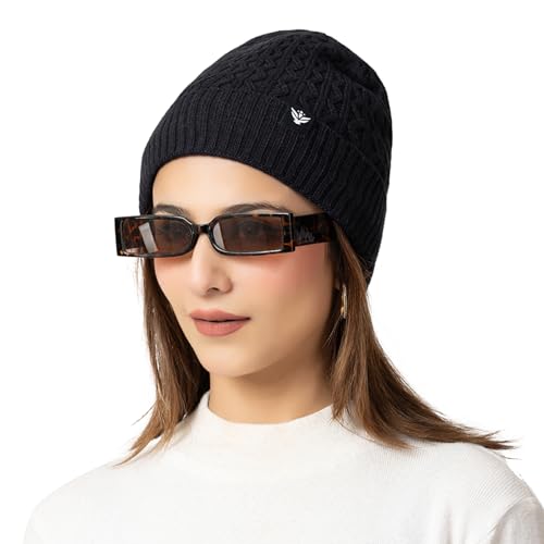 Image of AMOLDO Unisex Woolen Beanie Cap | Warm Winter Hat - Zigzag Design