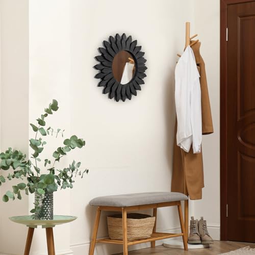 Emfogo Wall Mirror Decorative 12 inch Rustic Wood Farmhouse Mirror Sunburst Boho Mirror for Entryway Bedroom Living Room (Vintage Black) by Emfogo - Image 3