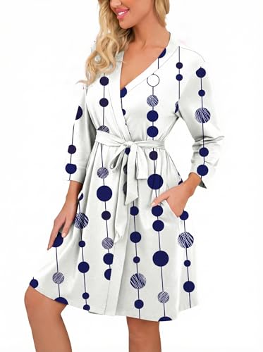 Image of PrinStory Womens Robe Lightweight Short Knit Bathrobe Soft Ladies Sleepwear with Pockets