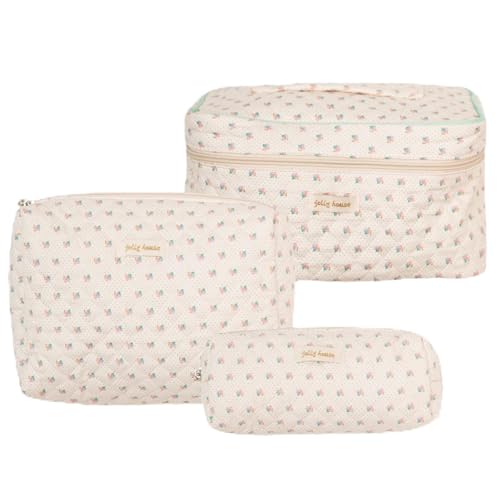 3 Stück Make Up Tasche, Reise Kosmetiktasche, Gesteppte Kulturtasche Damen, Kulturbeutel Make Up Tasche Baumwolle, Reisen Kulturtasche Für Damen Mädchen (Weiß)