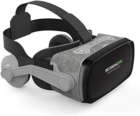 VR Goggle Virtual Reality Headset Box, 3D VR w/ Headphone Fit for iPhone 12 11 Pro XS X 8 7 + Samsung S10 S9 S8 S7 Edge, VR Viewer for Adult & Kid iOS Android Cell Phone 3D Movie Game, VR Glass Black