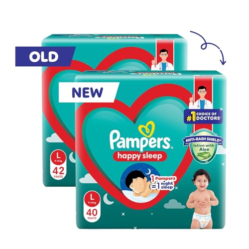 Image of Pampers Happy Sleep Pant Style Baby Diapers, Large (L), 40 Count, 1 Pampers = 1 Night Sleep, with Anti Rash Shield, 9-14 Kg Diapers