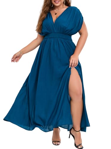 Plus Size Dress Women's Plus Size Summer Dress - V Neck Long Sleeve Flowy Knee Length Casual Dresses For Special Occasions Plus Size Dress Women's Plus Size Summer Dress - V Neck Long Sleeve Flowy Knee Length Casual Dresses For Special Occasions