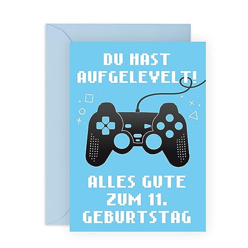 Central 23 Karte zum 11. Geburtstag für Jungen – 'DU HAST AUFGELEVELT' – Gamer-Geburtstagskarten – Videospiel – 11 Jahre alt – Geburtstagsgeschenk für Kinder – mit Aufklebern – von