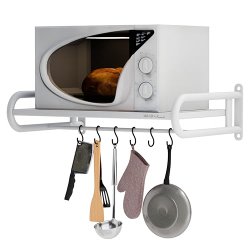 Image of Saifix Microwave Stand For Kitchen | Wall Mounted | Oven Stand | Dish Rack | Pot Racks | Utensil Organiser | Printer Shelf | Fax Rack (60 L x 40 W x 18 H CM's, OS-09, White)