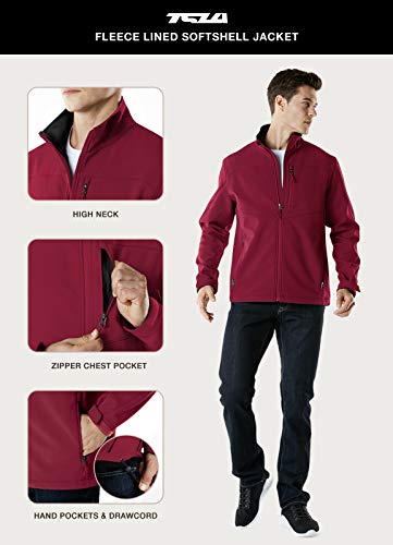 Tsla Men's Full-Zip Softshell Winter Jacket, Waterproof Fleece Lined Athletic Jacket, Outdoor Sport Windproof Jackets, Active Maroon, X-Large #TOP6