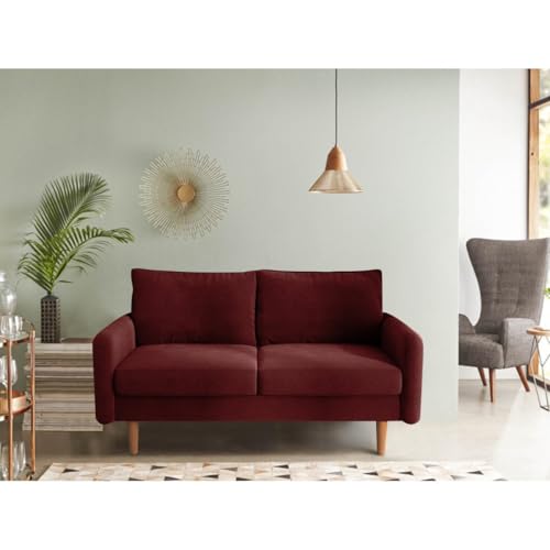Image of Morrone Velvet Loveseat 2-Seater Sofa, Modern Upholstered Couch for Living Room, Bedroom and Office, Plush Cushion Accent Seating Furniture (Wine Red, 2 Seater)