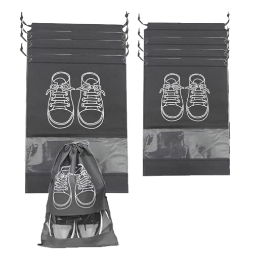Borsa per scarpe da viaggio da 30 pezzi in tessuto non tessuto con corda per uomo e donna, borsa per riporre scarpe di grandi dimensioni con finestra di visualizzazione (grigio) grigio. large30pcs