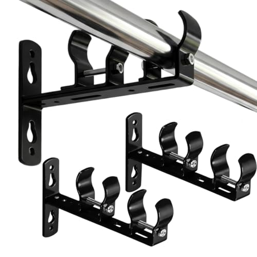 Image of HASTHIP Double Layer Wall Mounted Curtain Rod Brackets with Screw Kit, Telescopic Carbon Steel Curtain Holders, Black Finish Drapery Rod Support Brackets for Window Treatment Hardware