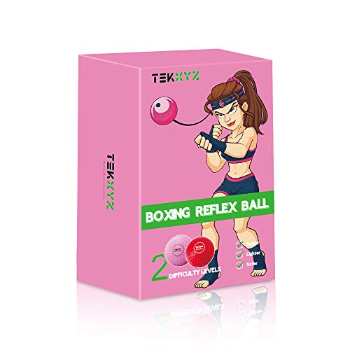 TEKXYZ Boxing Reflex Ball Pink and Red Set for Girls and Women, 2 Difficulty Levels
