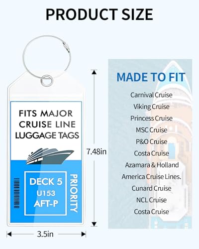 Image of NTONPOWER 6 Pack Cruise Luggage tag Holder,Travel Essentials for Carnival, NCL, Princess, Royal Caribbean,Clear Luggage Tags with Zip Seal and Steel Loops, Cruise Essentials 2026