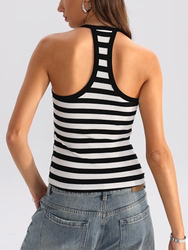 Image of Danysu V Neck Racer Back Tank Top for Women Padded Ribbed Long Tank Fitted Basic Cami Tops
