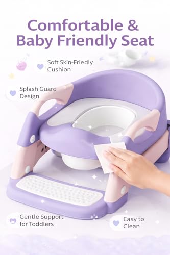 Image of Western Toilet Potty Seat For Kids, Baby Potty Training Seat Chair With Ladder, Adjustable Step Height, Cushion Seat | Kids Toilet Seat | Potty Seat For 1-8 Years Child Boys Girls (MNPL3 PINK)