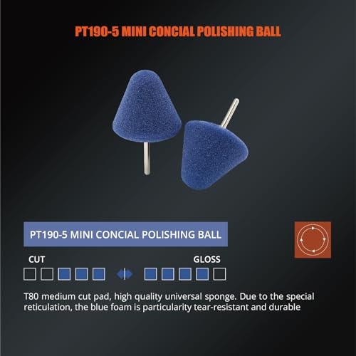 Image of SPTA Blue Mdium Cut Mini Cone Polishing Pad Sets with 1 /8 inch Shank, 5Pcs Orange Flexible Shaft Cone Polishing Pad Set,Car Detailing Pads for Small Area for Flexible Shaft & Drill Attachment -PT190-5