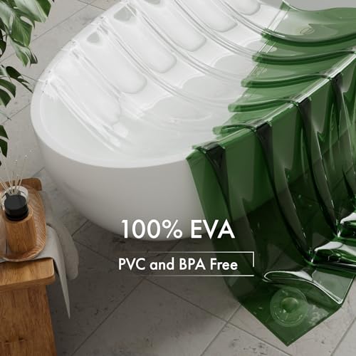 Image of AmazerBath Color Block Shower Curtain Liner, 100% EVA Soft Shower Liner - 72 x 72 Inches Heavy Duty Shower Curtain and Liner 2-in-1 with 3 Clear Stones and 12 Brass Grommets - Clear & Pine Green
