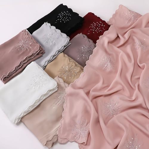 Premium Hijab Scarf for Women Silk Feeling Sequined Hijabs Emboridery Lightweight Scarves Shawls and Wraps 6