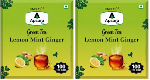 Image of APSARA Lemon Mint Ginger Green Tea | Organic For Immunity Boosting, Herbal Tea, All Natural Flavour, Zero Calories - Improves Metabolism & Reduces Waist 100 Bags (Pack of 2)