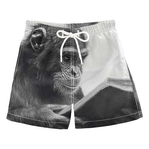 Selerdon Quick Dry Swim Trunks Gorilla Book Black for Boy Kids Summer Fashion Beach Shorts with Adjustable Waist and Side Pocket for Daily Wear Outdoor Play XS