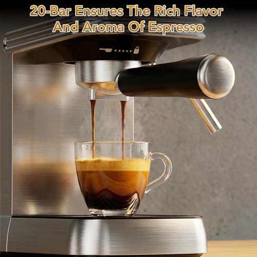 Image of COWSAR 20 Bar Espresso Machine, Compact Espresso Maker with Steam Milk Frother, Stainless Steel Coffee Machine with 45oz Removable Water Tank, for Cappuccino,Latte&Cold Brew Home&Office