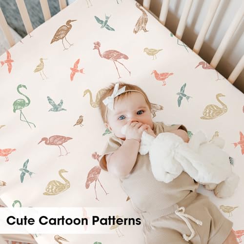 Image of Bimocosy Pack and Play Sheets Fitted 4 Pack, 38 x 26 Inch Pack n Play Mini Crib Sheets for Boys and Girls, Soft Stretchy Playard Mattress Sheets for Graco Pack n Play, Forest Friends