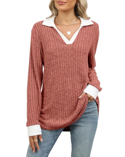 Image of Womens Long Sleeve Shirts Fashion Fall Tops Blouses Sweater Dressy Business Casual Outfits