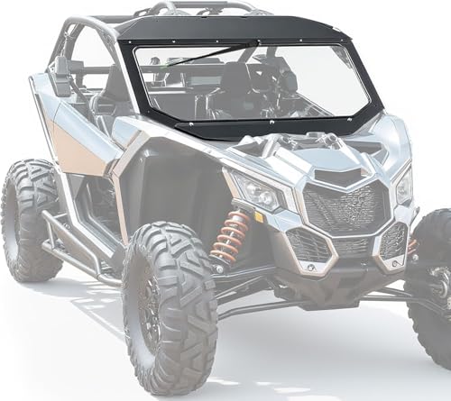 TEBEDI Full Glass Windshield Compatible with 2017+ Can Am Maverick X3 (See Fitment) W/Manual Wiper Front Windscreen Powder Coated Black