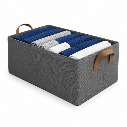 Image of DALUCI 1 Pcs Wardrobe Organizer for Clothes - Foldable Fabric Storage Box with Metal Frame | Storage Basket for Almirah, Cupboard, Jeans & Sweaters (Grey)