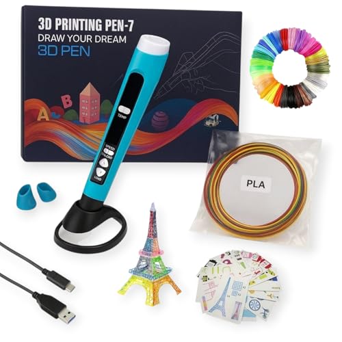 Stylo d'impression 3D + filaments PLA – 3 Couleurs – Notice – Pochoirs - Alimentation câble USB-C Incluse – Stylo 3D Enfant ou Adultes Crayon 3D