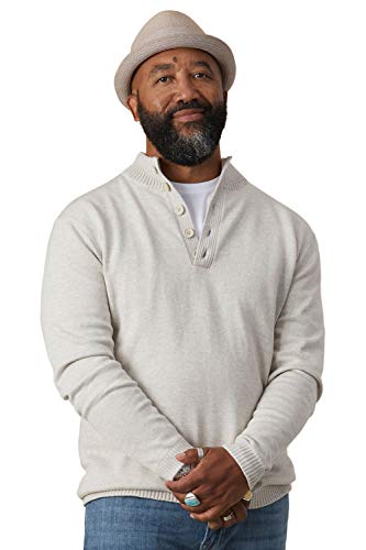 Fair Indigo Fair Trade Organic Men's Button Pullover Sweater (L, Oatmeal Heather)