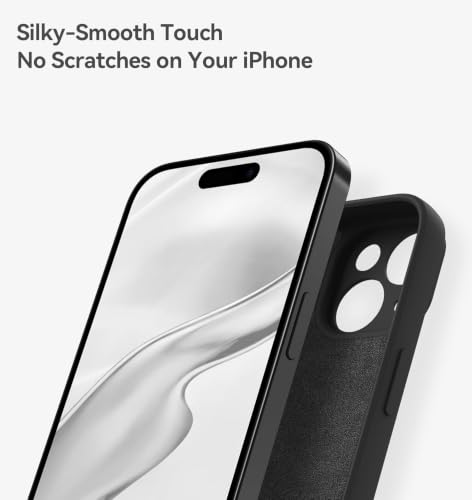 Image of DIZORO Square Microfiber Candy Case Compatible for iPhone 15 Shockproof Slim Back Cover Liquid Silicone Case - Black