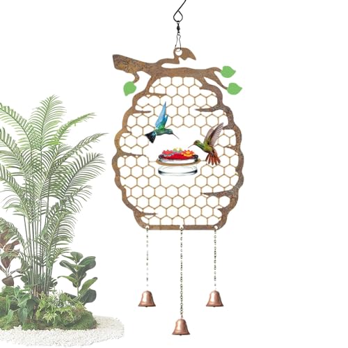 Samuliy Comedero de colibrí con campanilla de viento | Comedero de pájaros colgante de panal | Encantadores comederos de jardín para exteriores, colgantes para ventana, observación de pájaros,