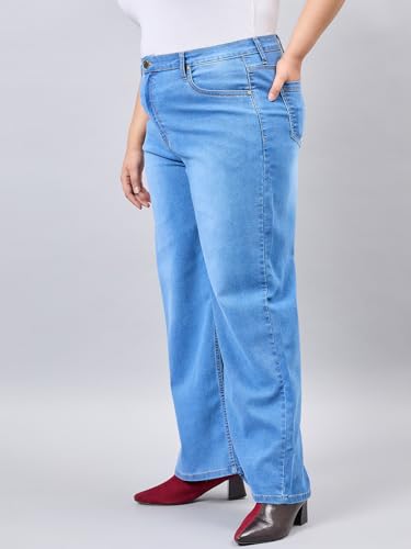 Image of Style Quotient Women Plus Size Black Wide Leg High Rise Stretchable Jeans