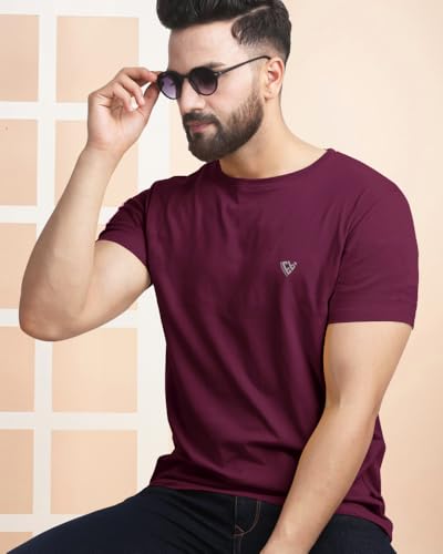 Image of Noble Monk Men Regular Fit T-Shirt | Round Neck | Half Sleeve | Self Design | Casual T Shirt for Men