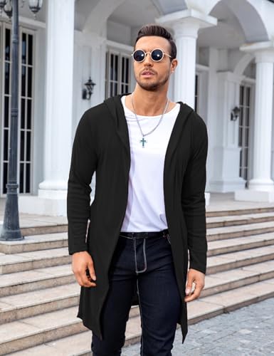 RAGEMALL Mens Long Cardigan Open Front Draped Lightweight Hooded Sweater with Pockets2