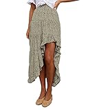 BTFBM Women 2023 Summer Spring Boho Long Skirts Dress Floral Print Elastic Waist Split Ruffle High Low Beach Maxi Skirt(Green, X-Large)