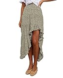 BTFBM Women 2024 Summer Spring Boho Long Skirts Dress Floral Print Elastic Waist Split Ruffle High Low Beach Maxi Skirt(Green, Small)