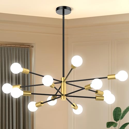 Phaosio Sputnik Chandelier 12-Light, Mid Century Modern Height Adjustable Ceiling Light Fixture for...