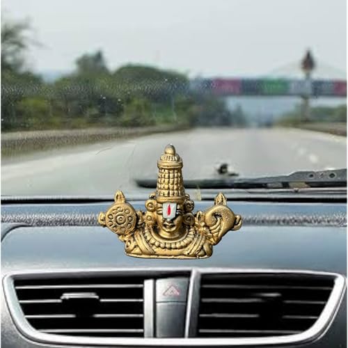 Image of Tirupati Balaji Idol for Car Dashboard, Venkateswara Swamy murthi, Vaastu Advised Balaji Statue - Tirupati Balaji Murti Idols for Pooja Room (Gold Small 6 CM)