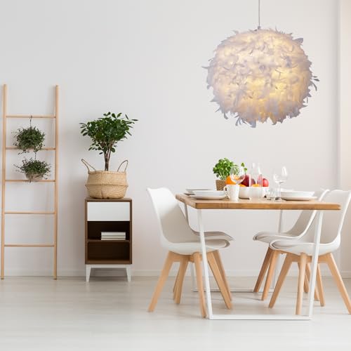 30cm White Feather Light Shade, Lamp for Pendant Ceiling Light, Table Lamp, Fluffy Feather Lampshade Ceiling Light Shade for Living Room, Bedroom by Klass Home Collection - Image 4