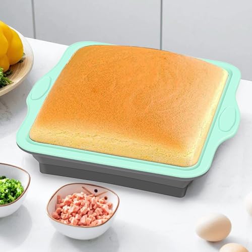 WGPG Silicone Baking Pan Set-4PCS Non-Stick Stackable Silicone Bareware Set with Grips Metal Reinforced Frame, Silicone Baking Molds with Round Cake Pan,Square Baking Pan,Bread Loaf Pan,Muffin Mold