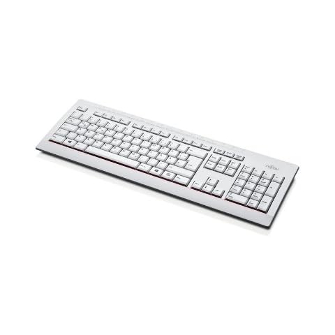 Fujitsu KB521 USB RU/DE USB Tastatur Russisch Weiß Spritzwassergeschuetzt Cover