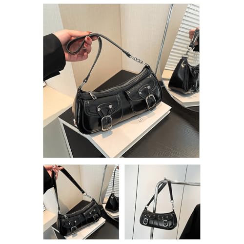 Image of Vintage Buckle Punk Purse for Women, Retro Y2K Shoulder Bag, Mini Hobo Clutch Aesthetic Purse for Travel Shopping