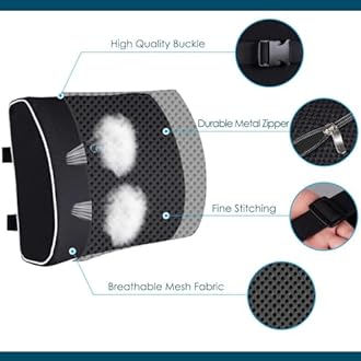 Coccyx Seat Cushion and Lumbar Support Pillow for Office Chair Wheelchair, Orthopedic Car Seat Cushion Memory Foam Back Support Cushion for Lower Back Pain,Tailbone & Sciatica Pain Relief Black