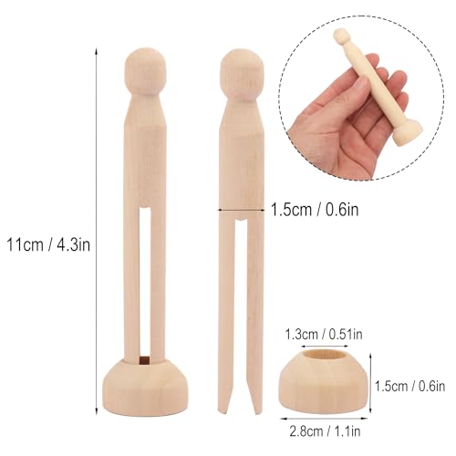 100 PCS Wood Doll Pins, Unfinished Doll Clothespins, Wood Clothespins and Stands, Wooden Round Peg for Painting, DIY Projects, by GNIEMCKIN