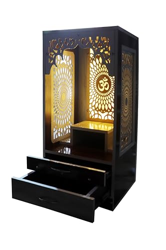 Image of Engineered Wood Temple for Home | Corian Design Wooden Pooja Mandir | Dev Ghar Pooja Ghar | Spacious Wooden Temple Unit (Brown, LxWxH-18x18x38 Inch)